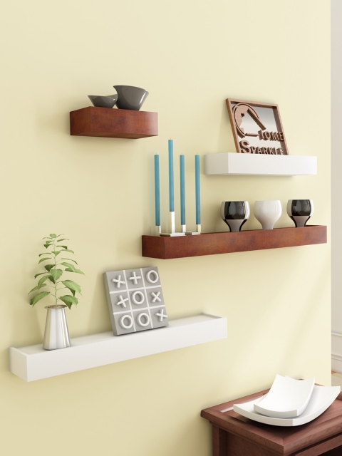 

Home Sparkle Set Of 4 MDF Wall Shelves, Brown