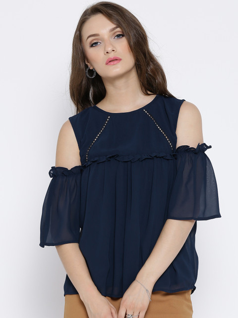 

RARE Women Navy Solid A-Line Top, Navy blue