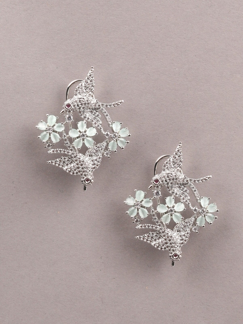 

ODETTE Rhodium-Plated Sea Green Floral Drop Earrings