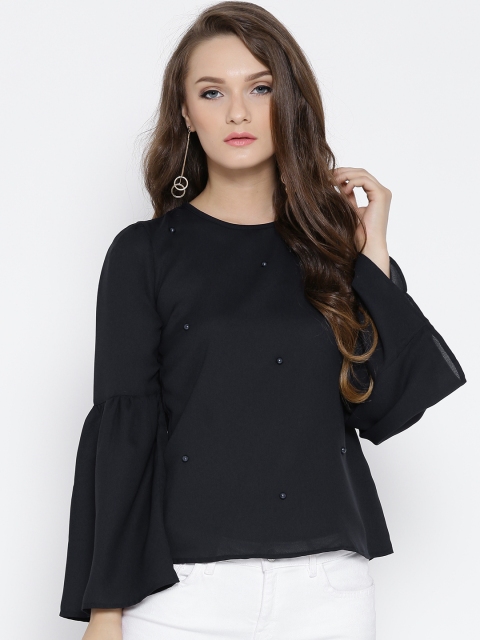 

RARE Women Navy Studded A-Line Top, Navy blue