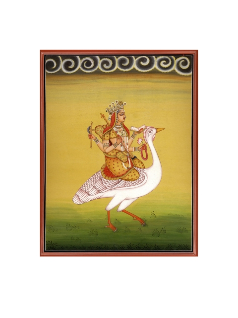 

Exotic India Multi The Journey Of Devi Sarasvati Painting Wall Art, Mustard