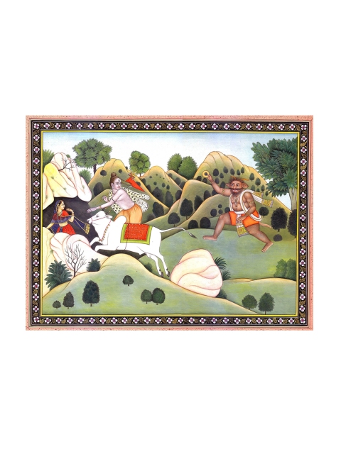 

Exotic India Green & White Demon Vraka Chasing Shiva Painting Wall Art