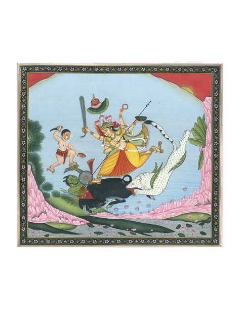 

Exotic India Blue Goddess Durga and Bhairava Slay The Demon Mahishasur Wall Art