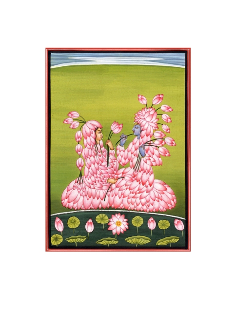 

Exotic India Green & Pink Radha Krishna The Lotus Lovers Painted Wall Art