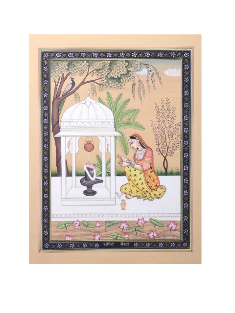 

Exotic India Pink & Cream Ragini Bhairavi Painting Wall Art
