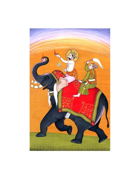

Exotic India Orange & Green Mythological Wall Painting