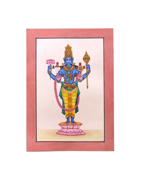 

Exotic India Multi-Coloured Lord Vishnu Printed Textured Paper Wall Art, Blue