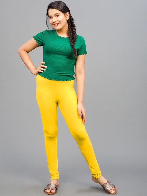

FRENCH KLEIDER Girls Yellow Solid Pure Cotton Churidar-Length Leggings