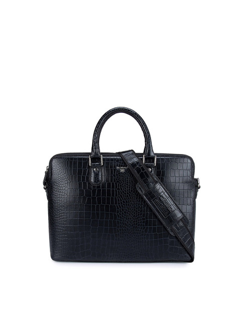 

Da Milano Men Black Textured Leather Laptop Bag