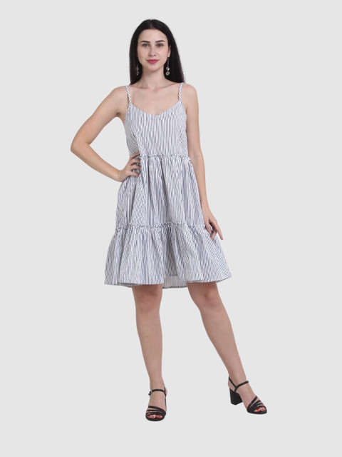 

The Label Bar Women White & Black Striped Dress