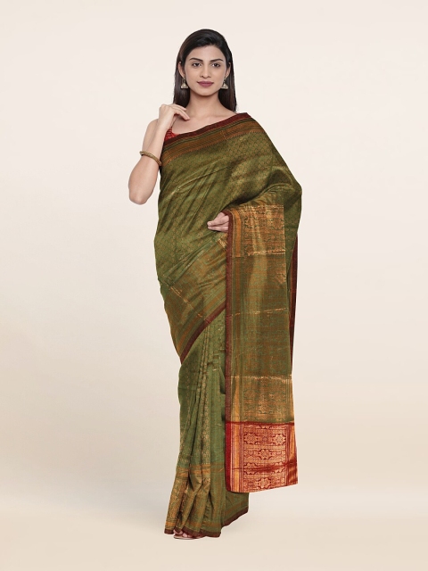 

Pothys Green & Red Ethnic Motifs Zari Saree