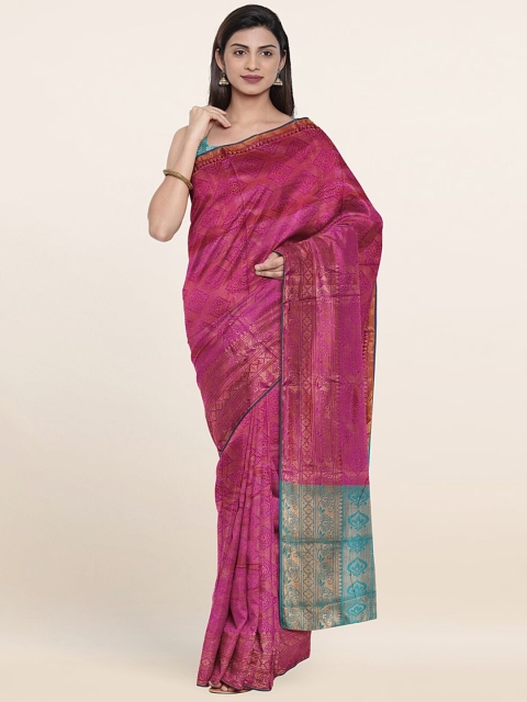 

Pothys Pink & Blue Woven Design Zari Saree With Unstitched Blouse Piece