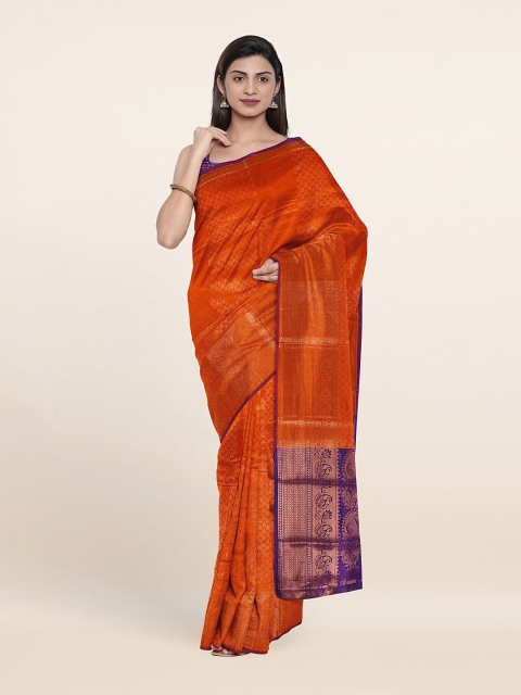 

Pothys Orange & Purple Ethnic Motifs Zari Saree