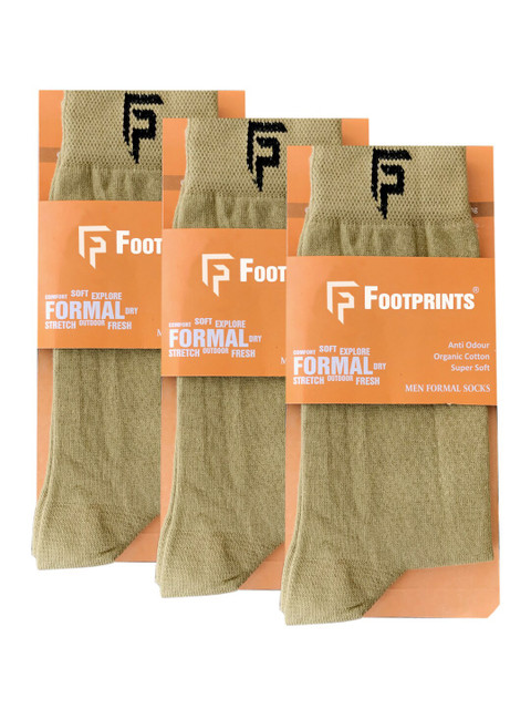 

FOOTPRINTS Men Pack of 3 Solid Calf Length Organic Cotton Socks, Khaki