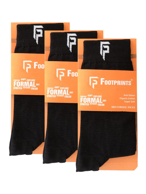 

FOOTPRINTS Men Pack of 3 Black Solid Calf Length Organic Cotton Socks