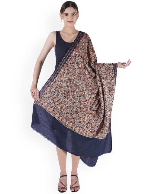 

MUFFLY Women Blue Embroidered Wool Shawl
