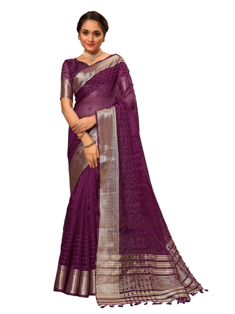 

MANOHARI Purple & Silver-Toned Nylon Saree