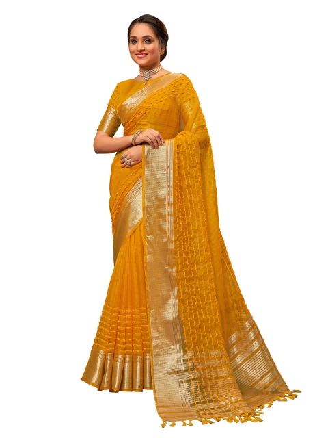 

MANOHARI Yellow & Gold-Toned Woven Design Saree