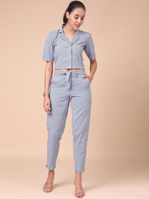 

J Turritopsis Women Blue Checked Cotton Co-Ords