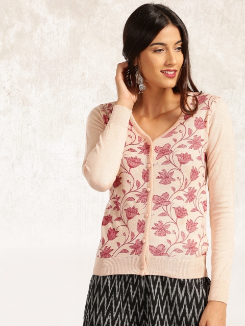 

Anouk Women Peach-Coloured Printed Cardigan