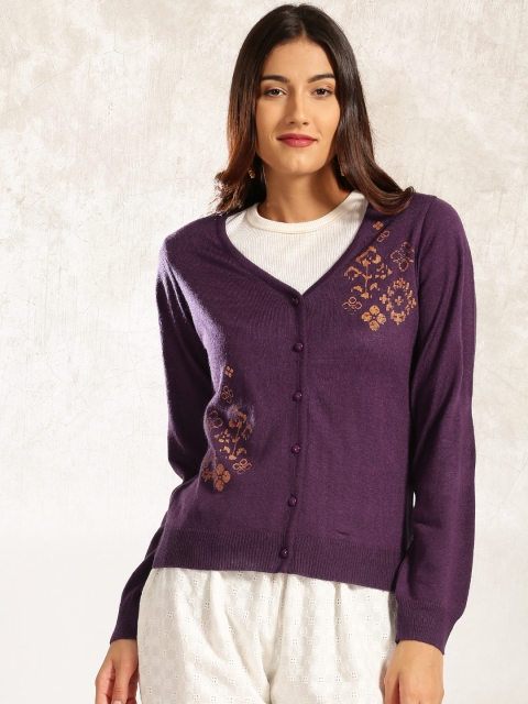 

Anouk Women Purple Printed Cardigan