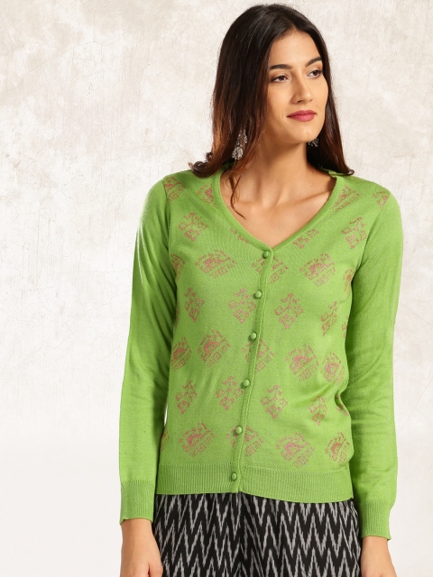 

Anouk Women Green Printed Cardigan