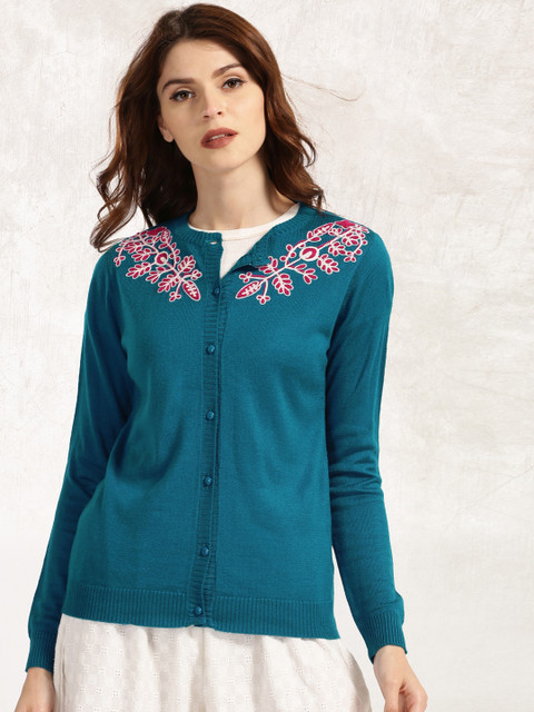 

Anouk Women Teal Blue Solid Cardigan Sweater
