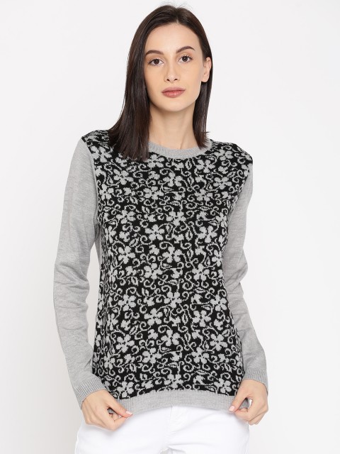 

Anouk Women Grey & Black Self-Design Sweater