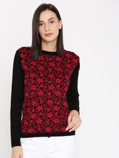 

Anouk Women Black & Red Self Design Pullover