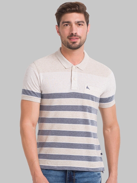 

Parx Men Beige Striped Polo Collar T-shirt