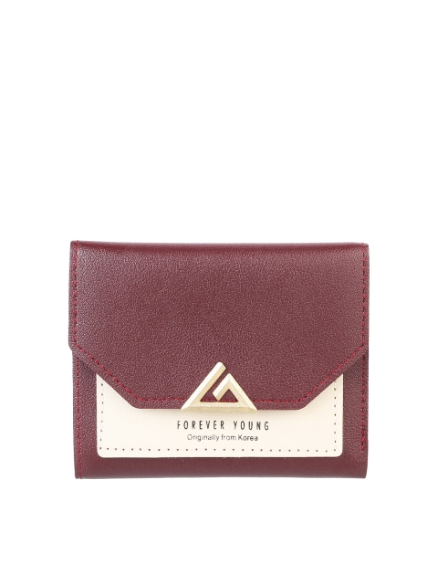 

WALKWAY by Metro Women Maroon Solid Synthetic Three Fold Wallet, Brown