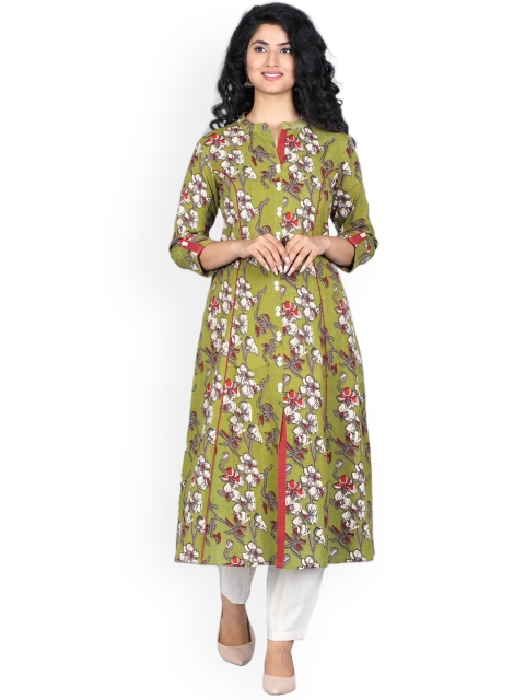 

SUTI Women Olive Green Floral Printed Kurta
