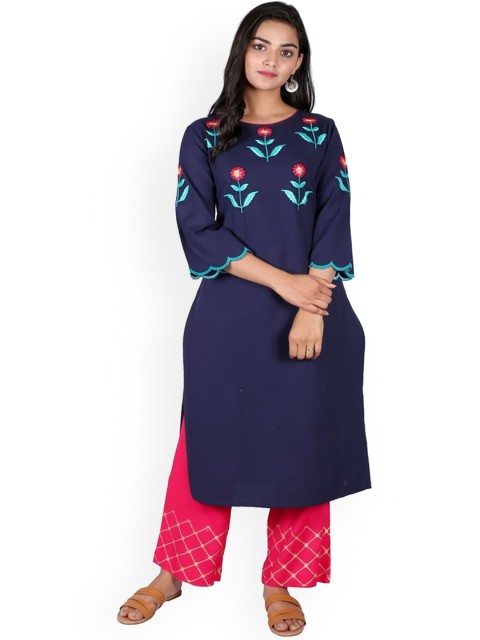 

SUTI Women Navy Blue Embroidered Thread Work Kurta