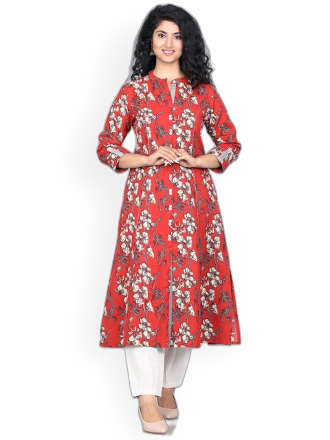 

SUTI Women Red Floral Printed Keyhole Neck Anarkali Kurta