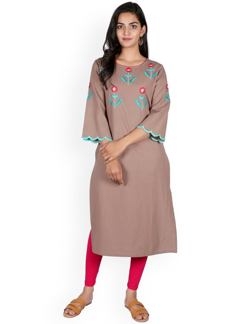 

SUTI Women Grey Embroidered Flared Sleeves Thread Work Kurta