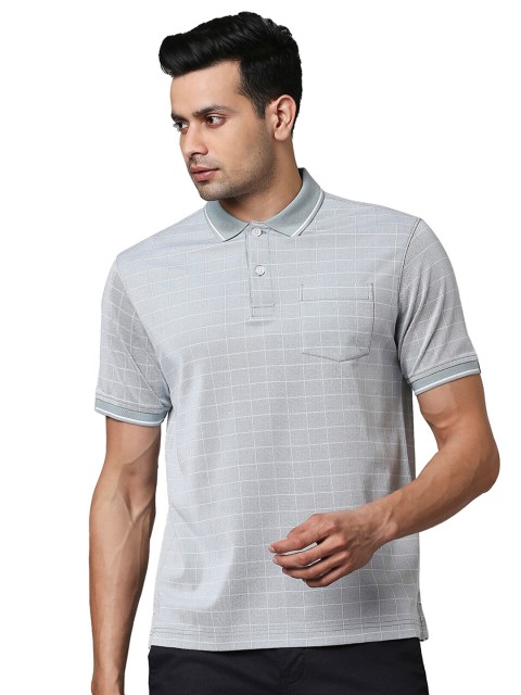 

Raymond Men Grey Checked Polo Collar T-shirt