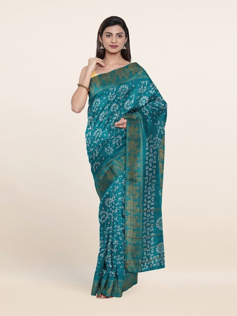 

Pothys Teal & White Floral Printed Pure Cotton Saree