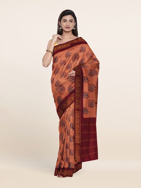 

Pothys Brown & Gold-Toned Ethnic Motifs Zari Pure Cotton Saree