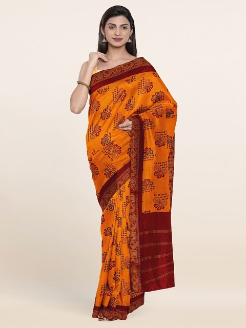 

Pothys Orange & Maroon Floral Pure Cotton Saree