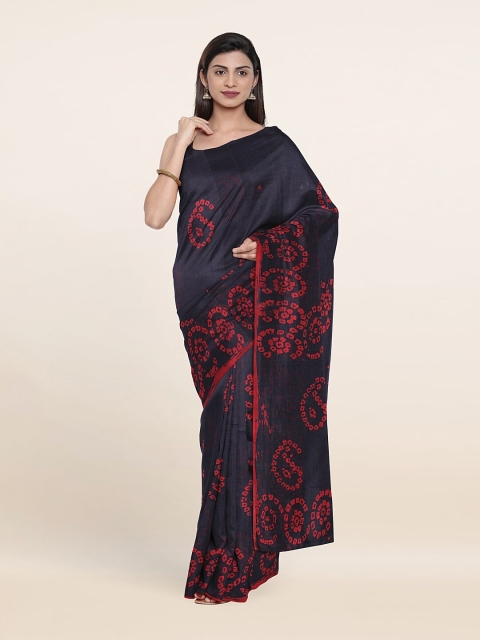 

Pothys Blue & Red Bandhani Printed Pure Cotton Saree