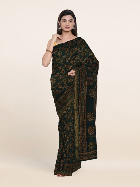 

Pothys Green & Brown Floral Pure Cotton Saree