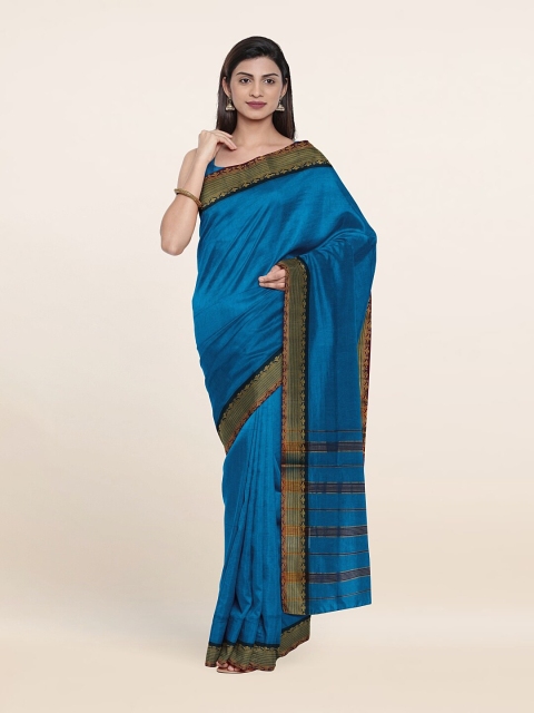 

Pothys Navy Blue & Brown Solid Zari Border Pure Cotton Saree