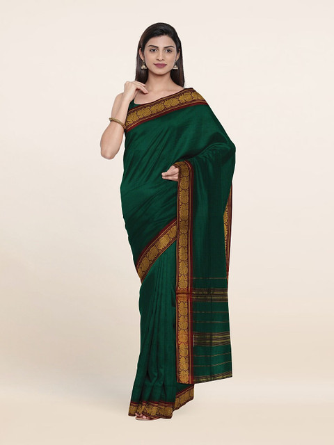 

Pothys Green & Gold-Toned Zari Pure Cotton Saree