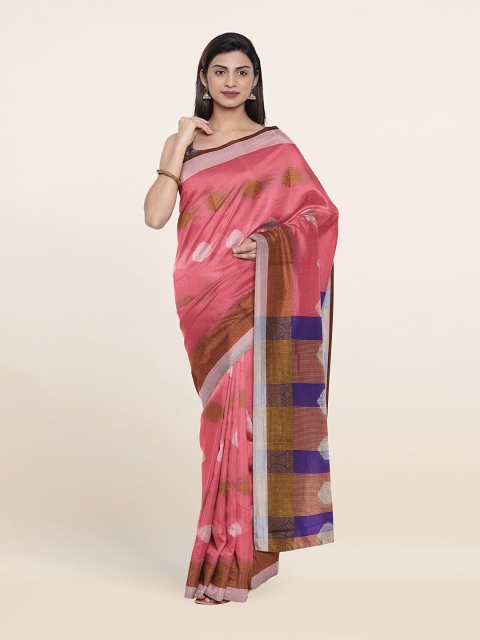 

Pothys Pink & Blue Ethnic Motifs Zari Saree