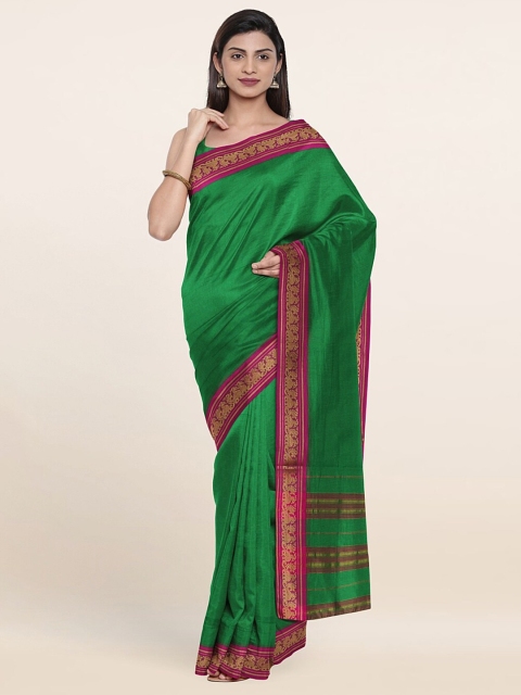 

Pothys Green & Pink Zardozi Pure Cotton Saree With Unstitched Blouse Piece