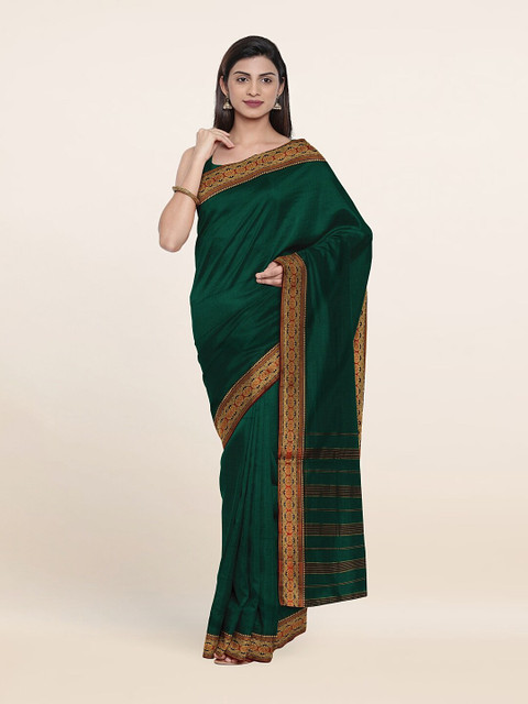 

Pothys Green & Gold Solid Zari Pure Cotton Saree