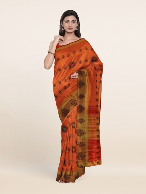 

Pothys Orange & Brown Floral Zardozi Saree