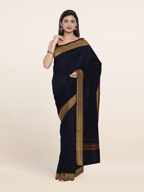 

Pothys Navy Blue & Gold-Toned Solid Pure Cotton Saree
