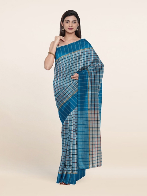 

Pothys Women Blue & White Checked Pure Cotton Saree