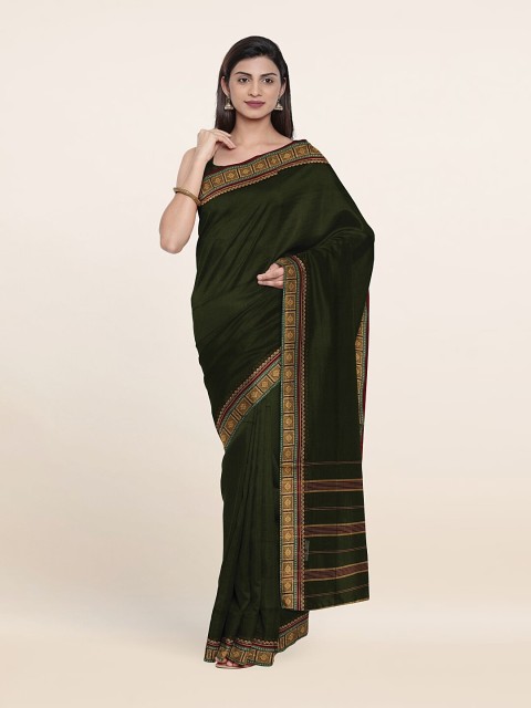 

Pothys Green & Gold-Toned Zari Pure Cotton Saree With Unstitched Blouse Piece